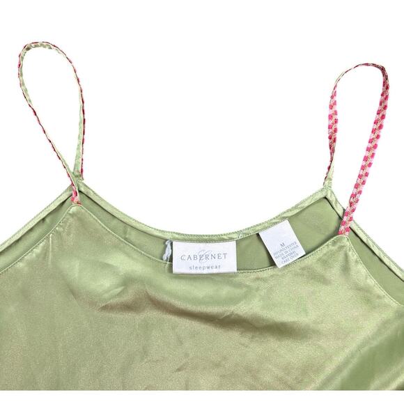 Silky Slip Cami- Green- Size Medium- Pink strap detailing- y2k casual - Picture 1 of 8